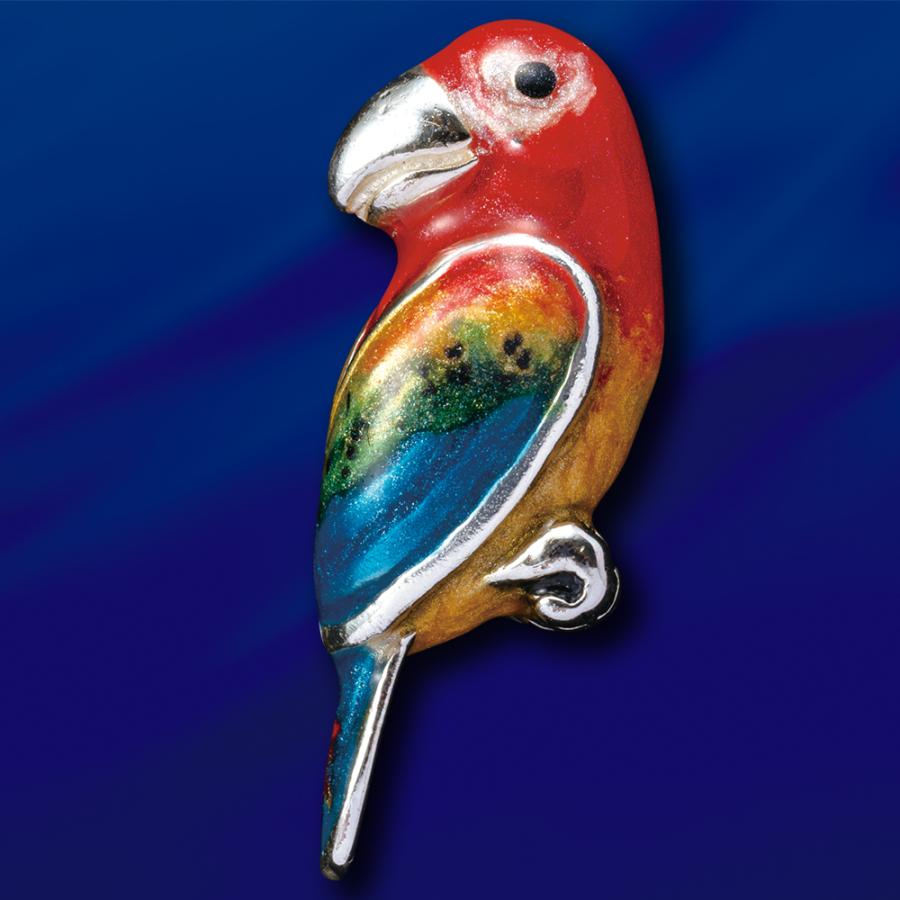 幸運の鳥 ピンブローチ ６種セット 銀製 特製ケース付き フクロウ 翡翠 オウム フラミンゴ 鶏 ハチドリ 男女兼用 アクセサリー ギフト プレゼント     HUA31の画像