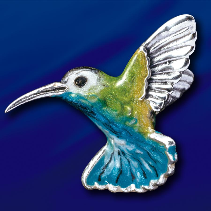 幸運の鳥 ピンブローチ ６種セット 銀製 特製ケース付き フクロウ 翡翠 オウム フラミンゴ 鶏 ハチドリ 男女兼用 アクセサリー ギフト プレゼント     HUA31の画像