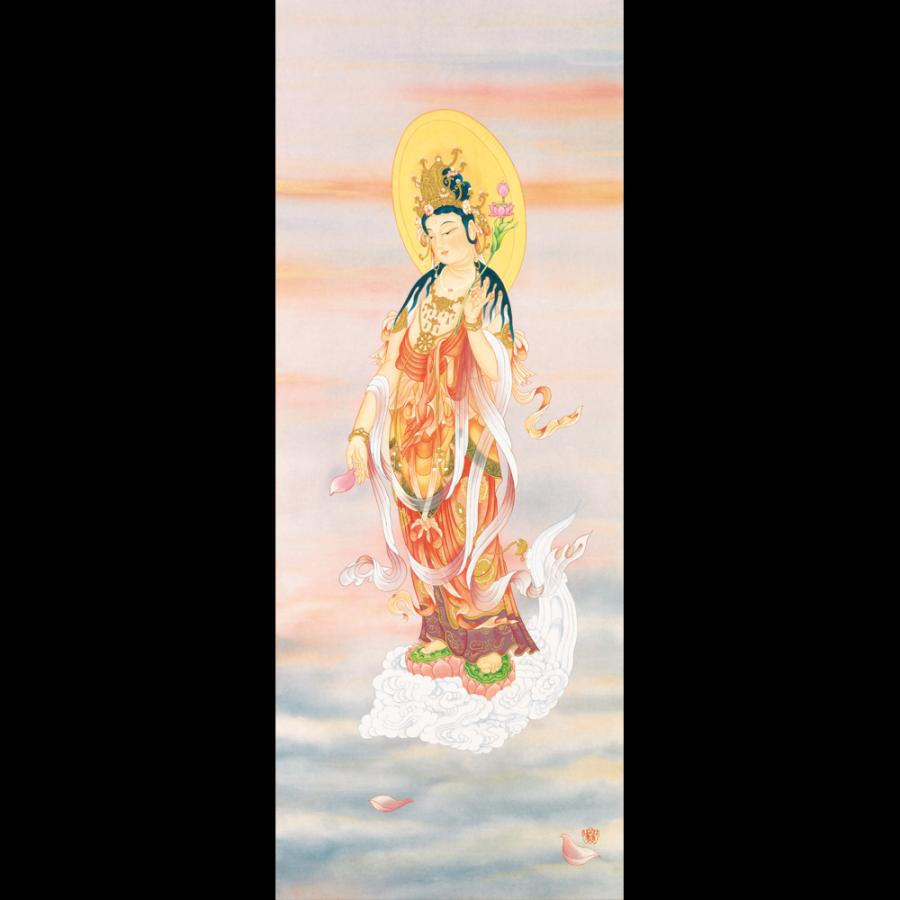掛軸 純金手彩仕上げ 「 聖観音 」 日本画 軸装 仏画 守護 プレゼント 贈り物 通販 販売     S0369Jの画像