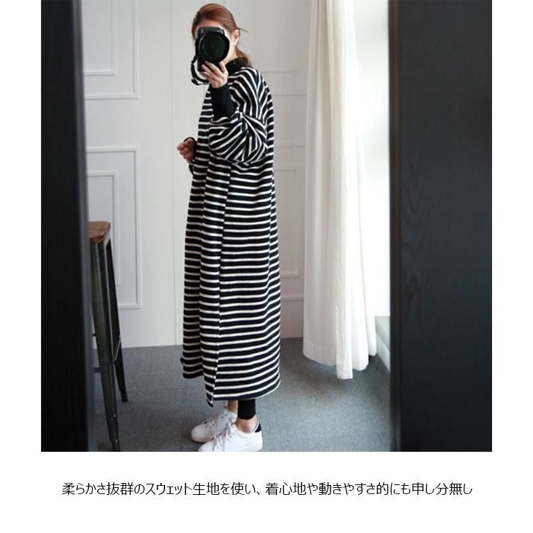 ロングワンピ ボーダー柄 レディース スウェットワンピ ロング丈 体型カバー スウェット ワンピース ゆったり マキシ丈ワンピース 秋 半額