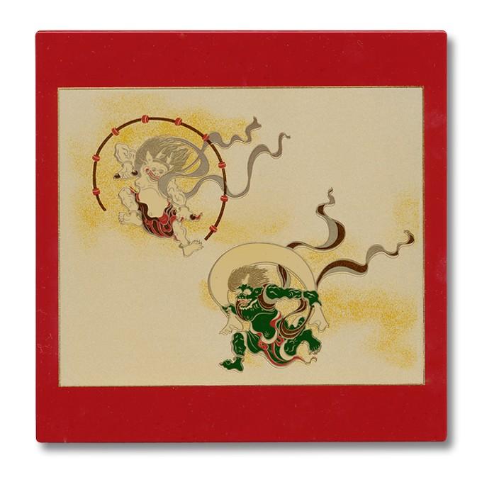 日本のおみやげ　和雑貨　和小物　外国人への贈り物　金箔マウスパッド／風神雷神（朱）｜tokyo-treasures