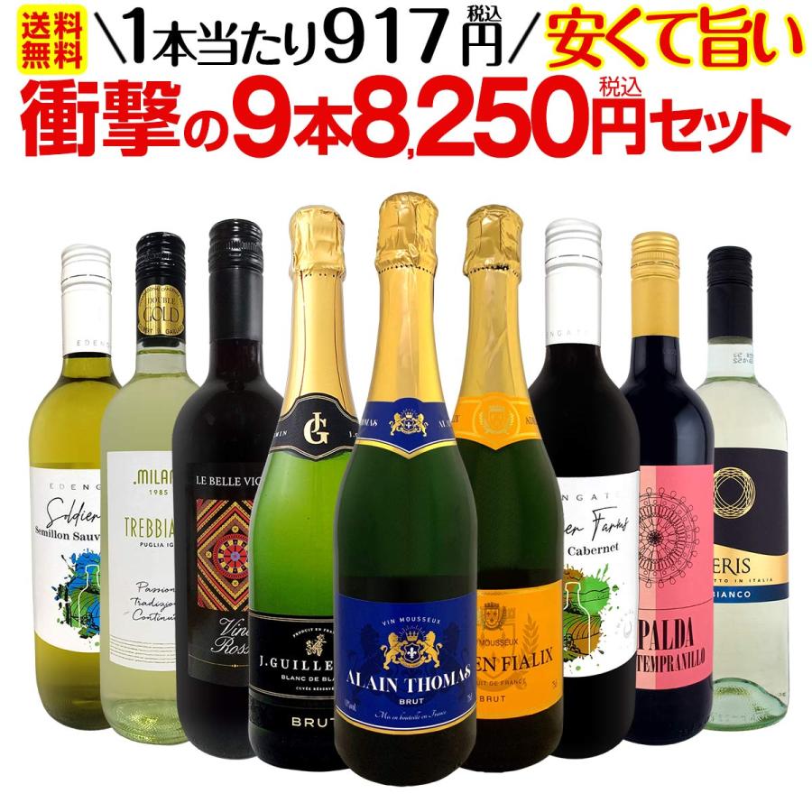 スパーリング 白 赤 セット ワイン ※訳あり品 シャンパンと赤白ワインセット フランス 750ml 9本 set wine ワイン