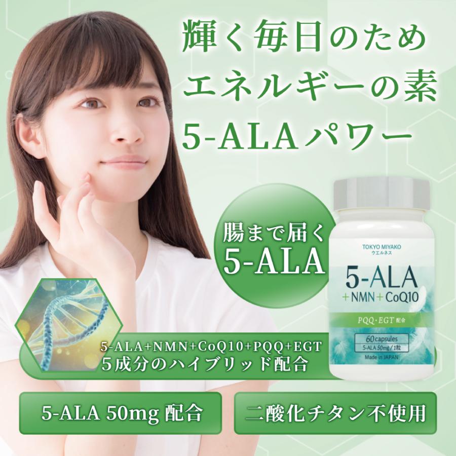 5-ALA＋NMN＋CoQ10サプリメント 60粒入り 5個セット 1粒に5-ALA50mg配合 日本製 NMN コエンザイムQ10 5ala ファイブアラ GMP認定製造 二酸化チタン不使用 |  | 01