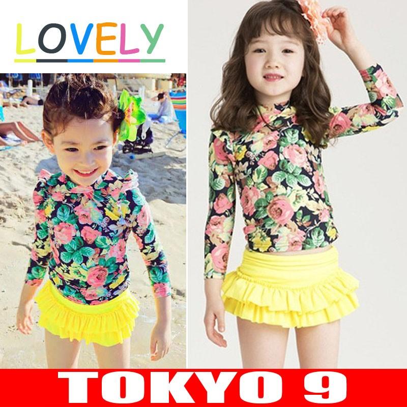 キッズ 水着セパレート 韓国 おしゃれ長袖 ワンピース 2点セット 子供