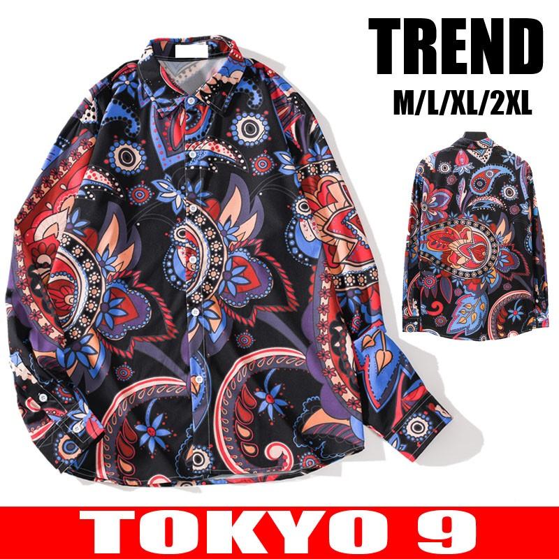 シャツ メンズ 長袖 大きい ストリート系ファッション 秋 ダンス 衣装 韓国 Hiphopｂ系 アメカジ レディース 柄 カジュアル 流行 柄 ロゴ ペイズリー Mtl761sc Tokyo9 通販 Yahoo ショッピング