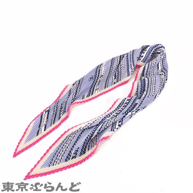 CHANEL シャネル プリーツスカーフ ラベンダーxピンクxネイビー CHANEL シャネル プリーツスカーフ ラベンダーxピンクxネイビー