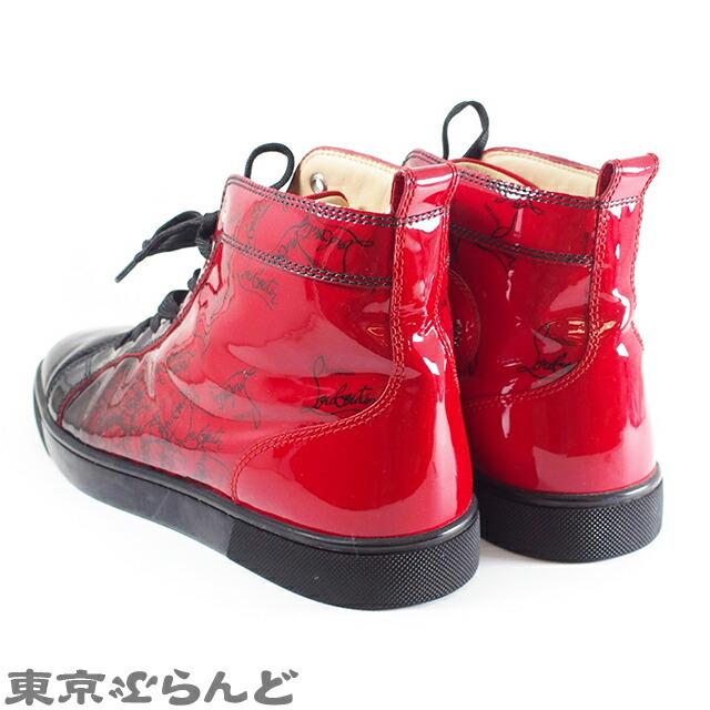 公式 正規品 クリスチャン ルブタン Christian Louboutin ルイス ロゴ ハイカット スニーカー エナメル レッド ブラック 赤 黒 42 1 2 メンズ シューズ 靴 最適 Www Superavila Com