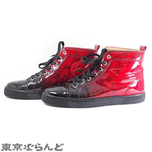 公式 正規品 クリスチャン ルブタン Christian Louboutin ルイス ロゴ ハイカット スニーカー エナメル レッド ブラック 赤 黒 42 1 2 メンズ シューズ 靴 最適 Www Superavila Com