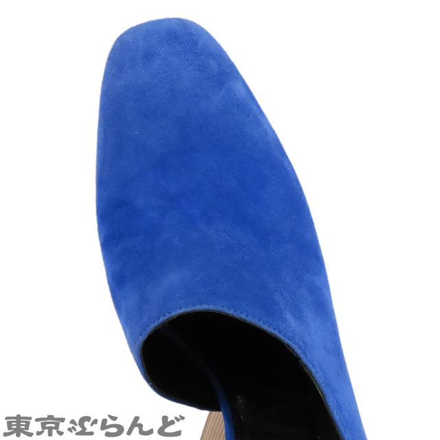 ロエベ LOEWE チャンキーヒール パンプス ブルー スウェード ウッド 