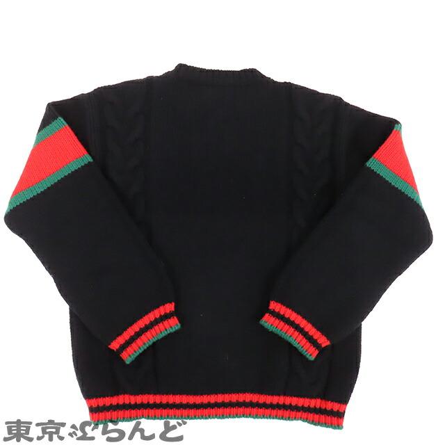 返品可 グッチ GUCCI ケーブルニット セーター ウール 長袖 ウェブストライプ ブラック 黒 #S メンズ 548115 101654276