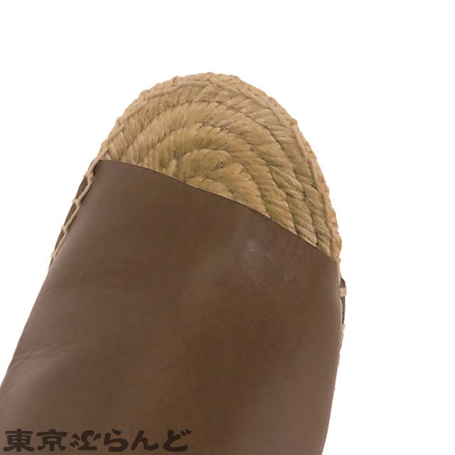 CELINE セリーヌ カーキxナチュラル レザー 麻 ウェッジソール CELINE セリーヌ カーキxナチュラル レザー 麻 ウェッジソール
