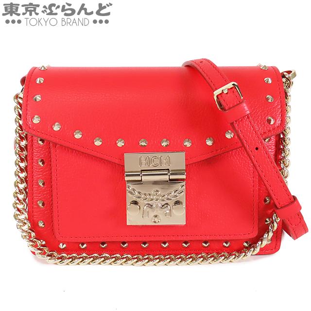 MCM エム・シー・エム Mini Patricia studded crossbody レッド レザー 