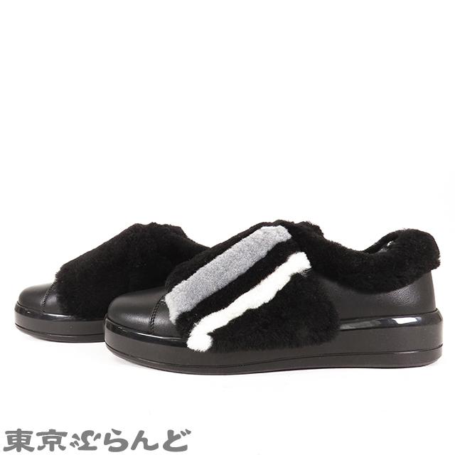 PRADA ファー付きハイカットスニーカー ブラック