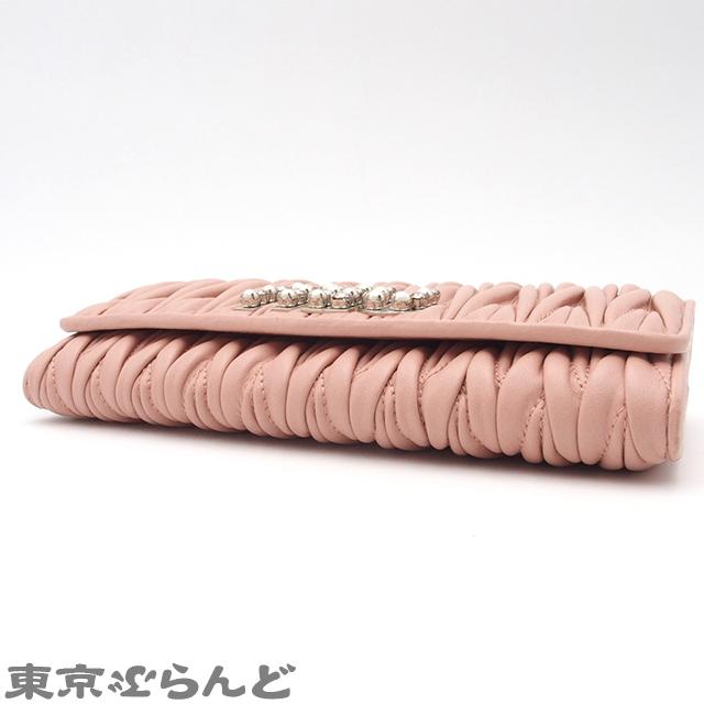 ミュウミュウ MIUMIU ナッパクリスタル マテラッセ 長財布 5MH109 ピンク 長財布 レディース ビジュー パール 101691338