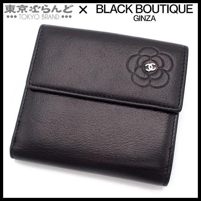 シャネル CHANEL カメリア Wホック ココマーク ブラック カーフ 15番台 