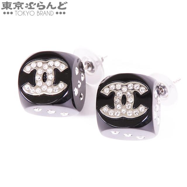 CHANEL シャネル ココマーク ピアス ブラック 樹脂系 ラインストーン 