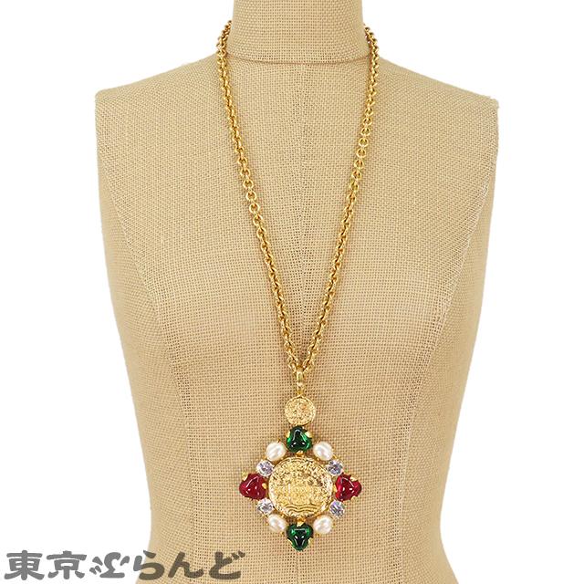 VINTAGE CHANEL グリポア ストーン ゴールドチェーン ネックレス