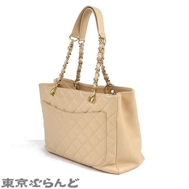 シャネル CHANEL 復刻チェーントート ベージュ ゴールド金具 キャビア  