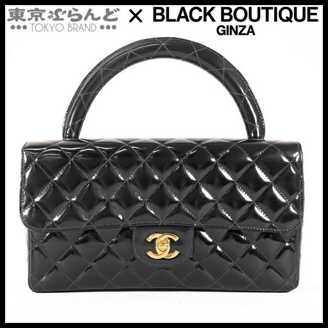 シャネル CHANEL 親子バッグ 親のみ ブラック ゴールド金具 エナメル 