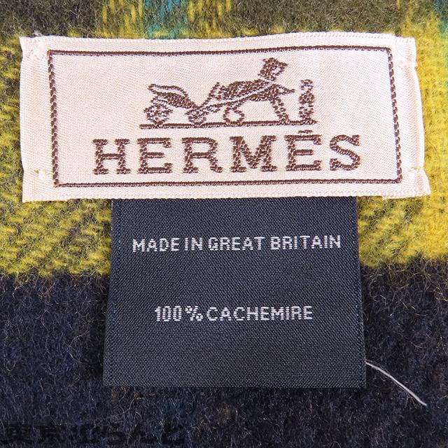 HERMES（エルメス） ブルーxイエロー マルチカラー カシミヤ チェック 
