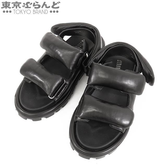 ミュウ Miu パデッドナッパレザーサンダル ブラック レザー 36.5 ミュウ Miu パデッドナッパレザーサンダル ブラック レザー 36.5