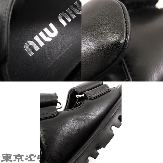 ミュウ Miu パデッドナッパレザーサンダル ブラック レザー 36.5 ミュウ Miu パデッドナッパレザーサンダル ブラック レザー 36.5