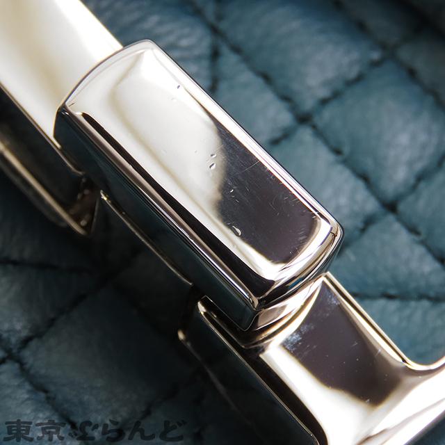 ディオール Dior カロ スモール ブルー シルバー金具 レザー