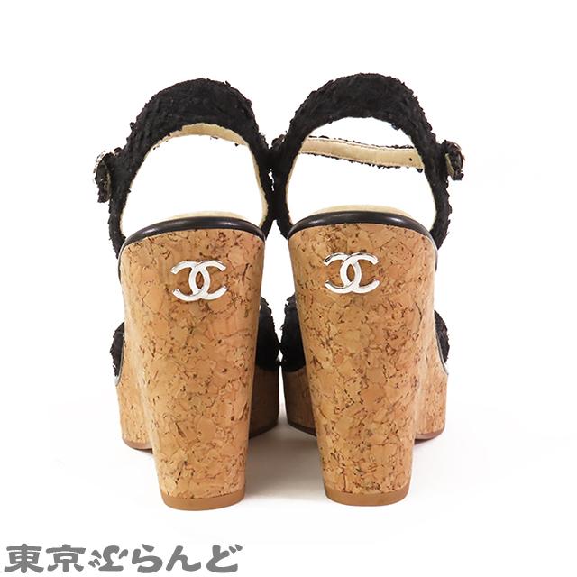 CHANEL シャネル コルク ウェッジソール サンダル ブラックx CHANEL シャネル コルク ウェッジソール サンダル ブラックx