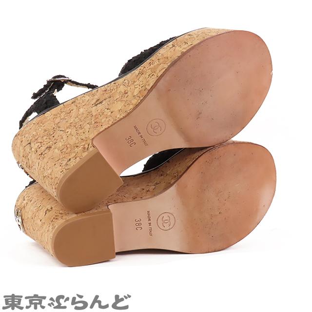 CHANEL シャネル コルク ウェッジソール サンダル ブラックx CHANEL シャネル コルク ウェッジソール サンダル ブラックx