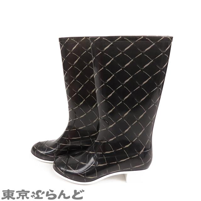 CHANEL シャネル マトラッセ レインブーツ ブラックxベージュ CHANEL シャネル マトラッセ レインブーツ ブラックxベージュ