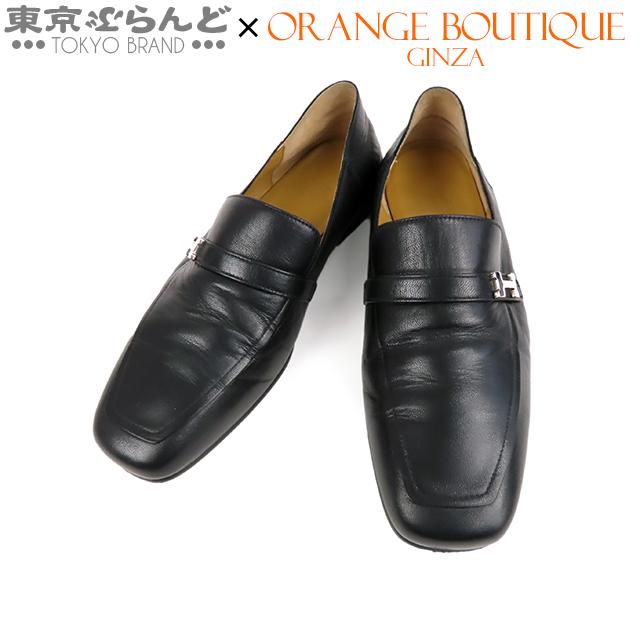 HERMES エルメス モカシン ジョヴァンニ ブラック レザー HERMES エルメス モカシン ジョヴァンニ ブラック レザー