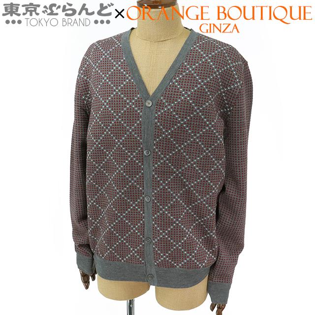 エルメス HERMES カーディガン トップス グレー ウール ダイヤチェック 