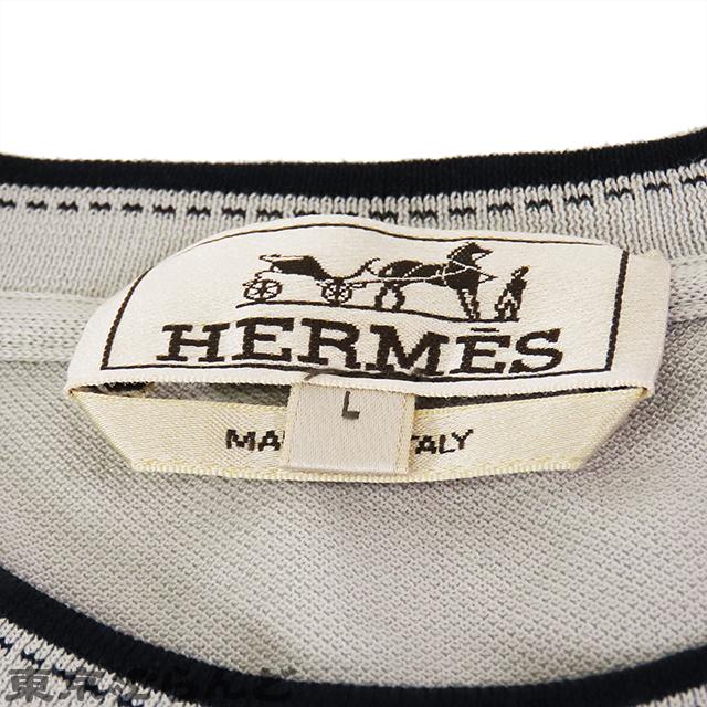 HERMES（エルメス） ポケットTシャツ ロゴ刺繍 グレー コットン