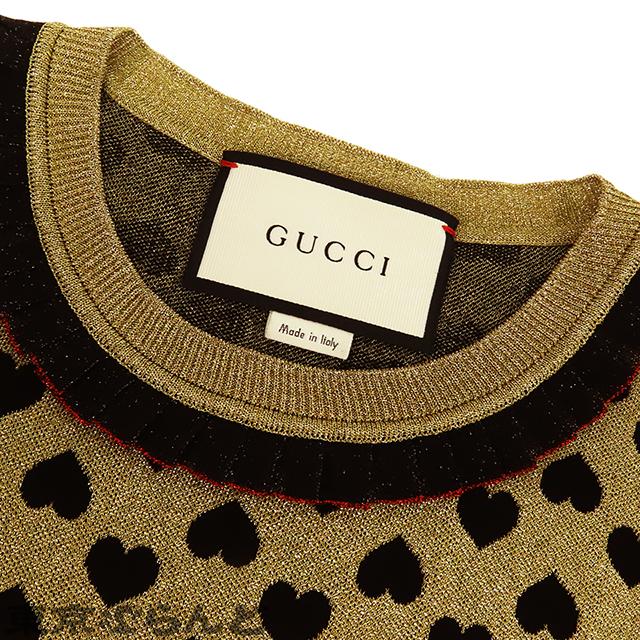 GUCCI グッチ ハート 総柄 ノースリーブニット 434174 ゴールドx 