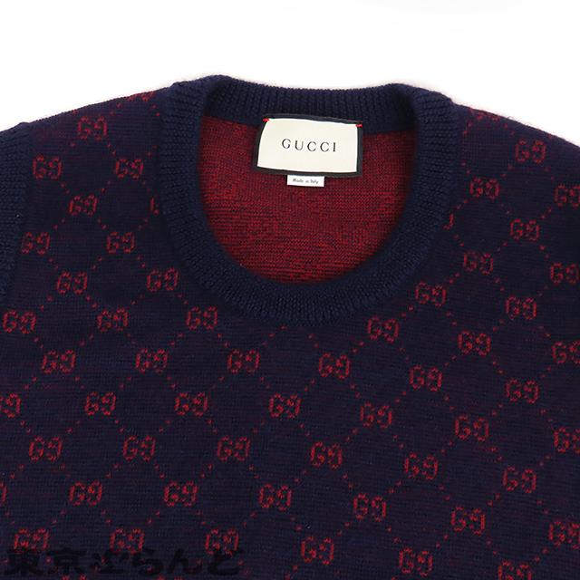 GUCCI（グッチ） ニットベスト GG柄 ネイビーxワインレッド ウール