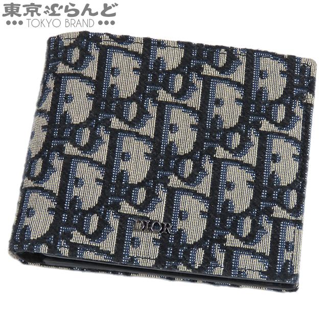 Dior 二つ折り財布 ネイビー キャンバス Dior HOMME ディオール・オム DIOR オブリーク 2つ折り財布 ネイビー
