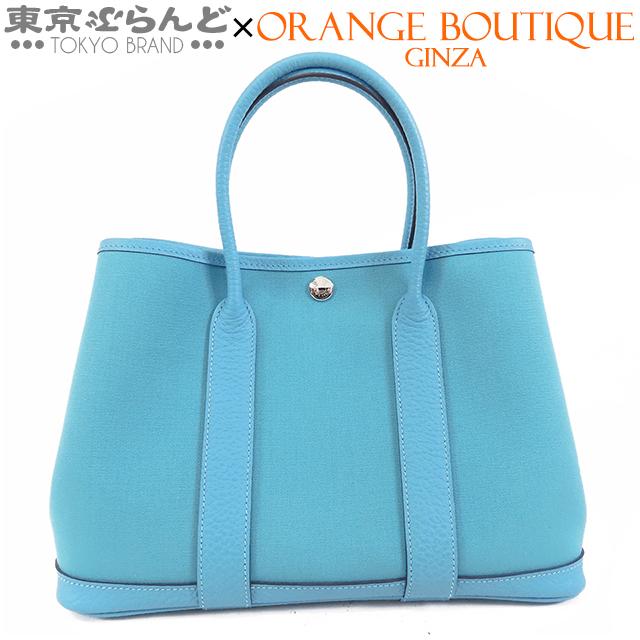 ブルーガールフェザーパーティバッグ HERMES（エルメス） ガーデンパーティ TPM C刻印 ブルーノール トワル