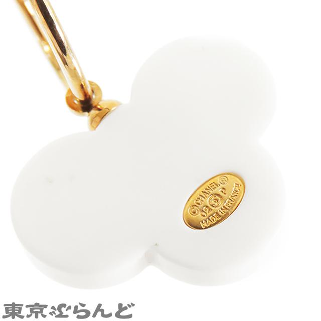 CHANEL シャネル ココマーク フープ ピアス 02P ホワイトxゴールド 