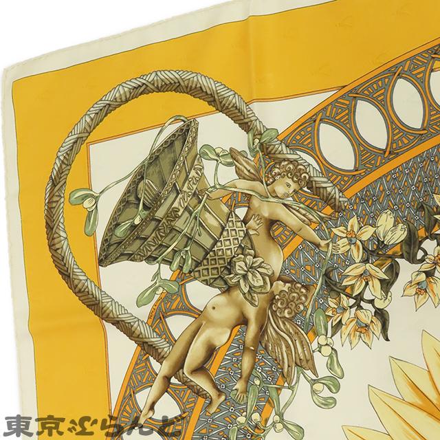 HERMES（エルメス） カレ 90 オレンジxアイボリー シルク スカーフ Je