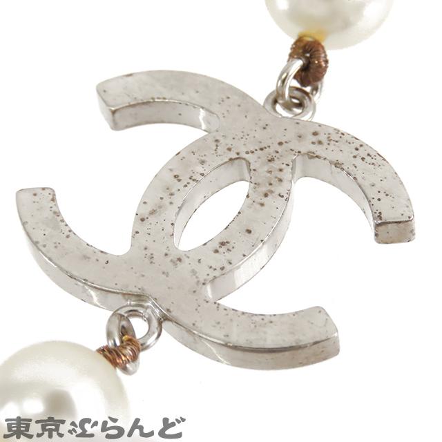 【美品】CHANELシャネル*パールロングネックレス/シルバー×ホワイト色/二連 CHANEL（シャネル） ロングネックレス シルバーxホワイト フェイク