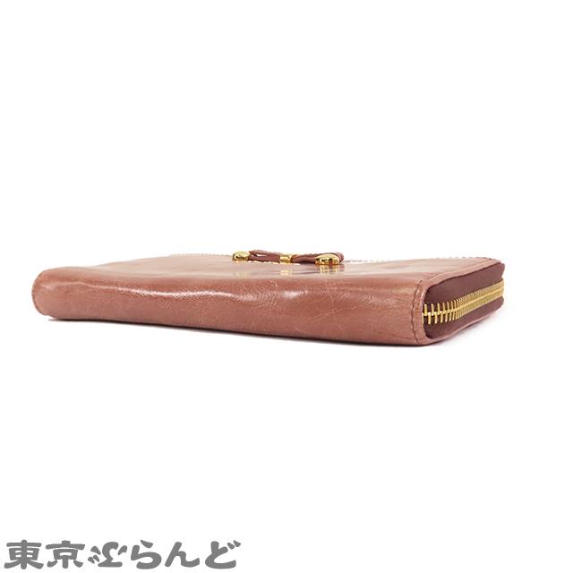 PRADA(プラダ) 長財布 - 1M0506 ピンク リボン/ラウンドファスナー レザー PRADA（プラダ） ラウンドファスナー長財布 1M0506 ANTICO ピンク