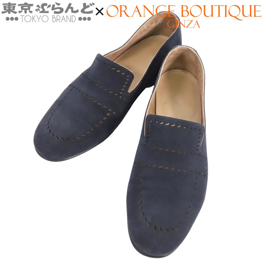 HERMES（エルメス） スリッポン ネイビー スウェード パンチング 