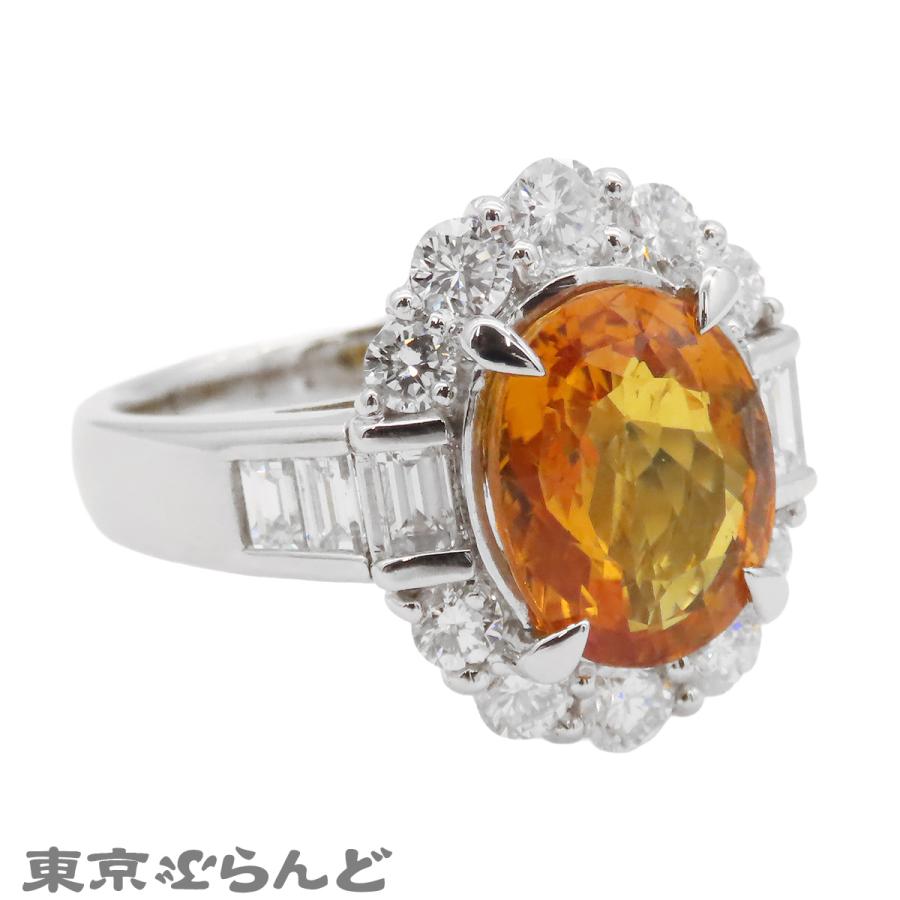 リング プラチナ Pt900 ダイヤモンド ゴールデンサファイア 天然 