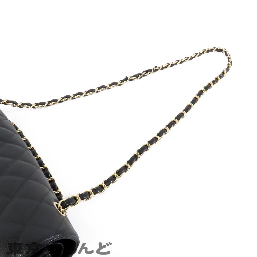 シャネル CHANEL デカマトラッセ ブラック ゴールド金具 キャビアスキン Wチェーン Wフラップ 18番台 ショルダーバッグ レディース 101848201の画像
