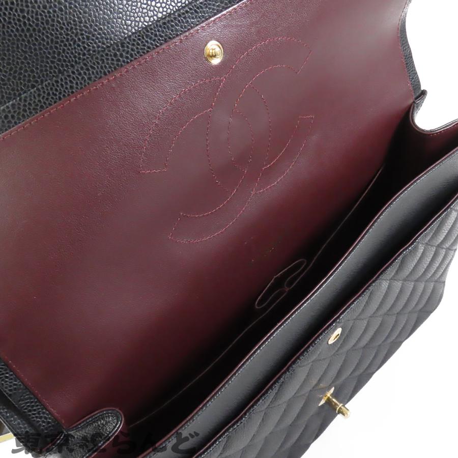 シャネル CHANEL デカマトラッセ ブラック ゴールド金具 キャビアスキン Wチェーン Wフラップ 18番台 ショルダーバッグ レディース 101848201の画像