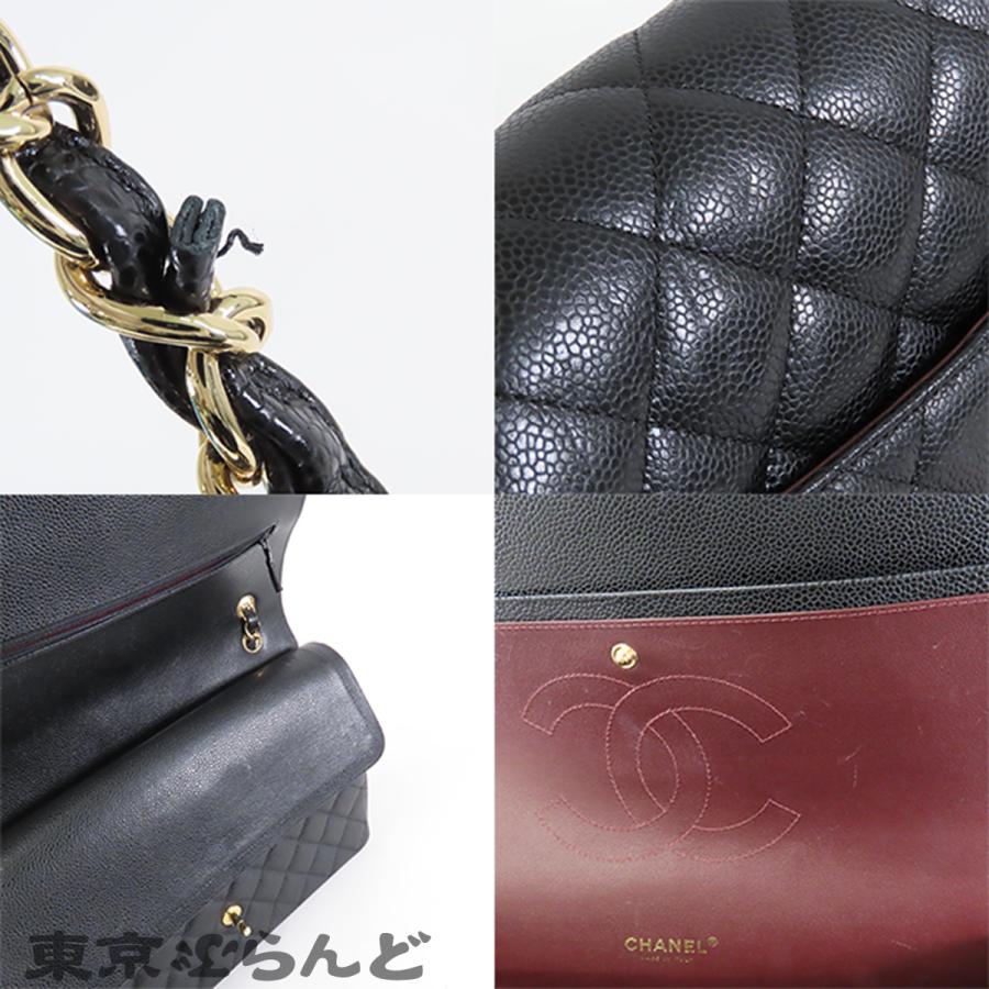 シャネル CHANEL デカマトラッセ ブラック ゴールド金具 キャビアスキン Wチェーン Wフラップ 18番台 ショルダーバッグ レディース 101848201の画像