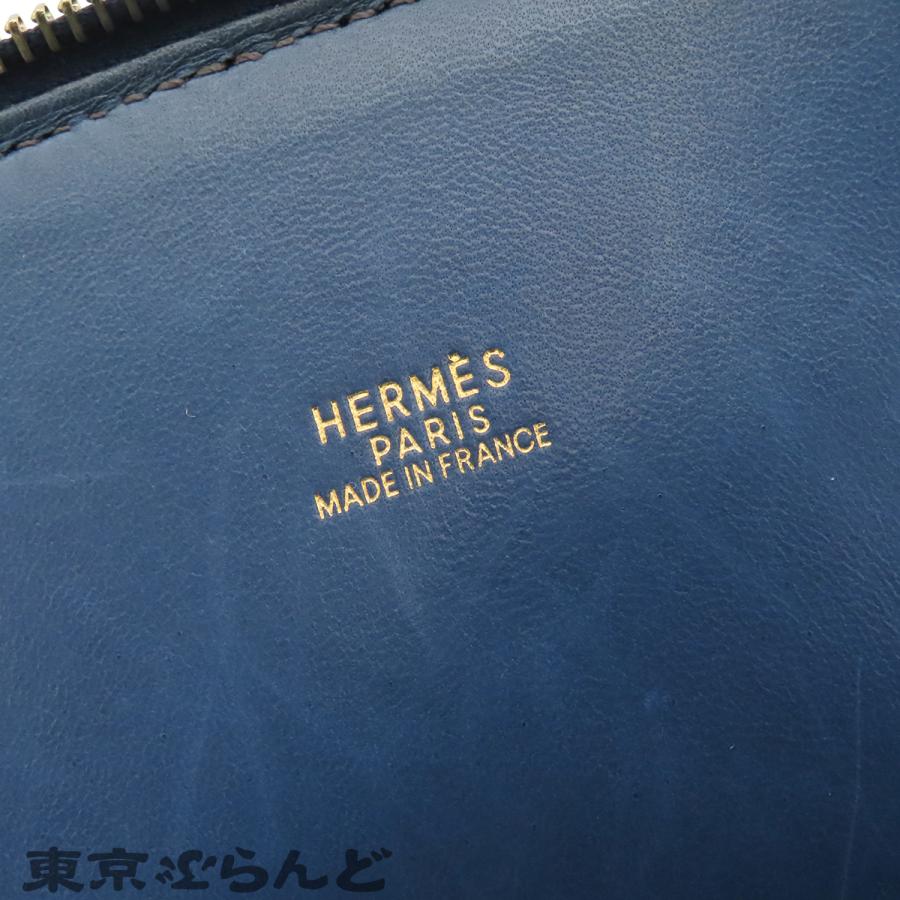 HERMES（エルメス） ボリード 35 □F刻印 ブルー ゴールド金具