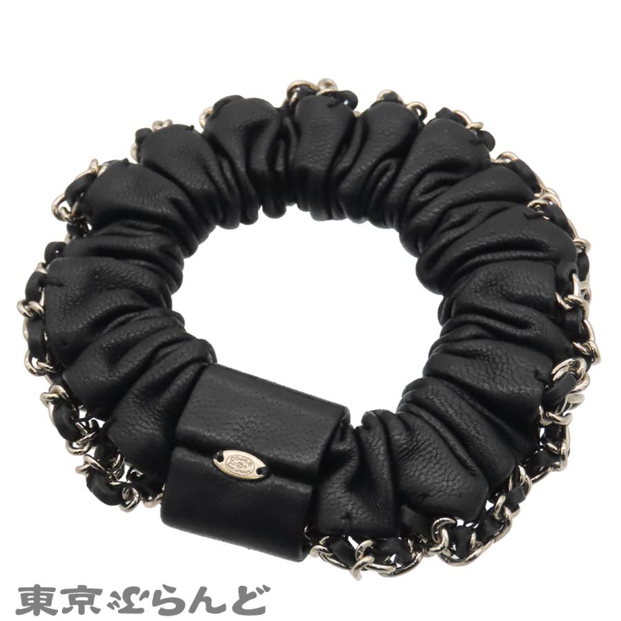 CHANEL（シャネル） シュシュ ブラック ゴールド金具 レザー ヘアゴム