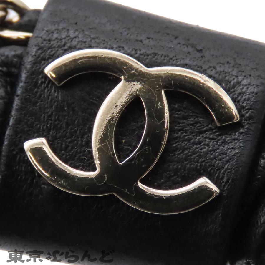 CHANEL ヘアゴム セット ゴールド ブラック CHANEL（シャネル） シュシュ ブラック ゴールド金具 レザー ヘアゴム