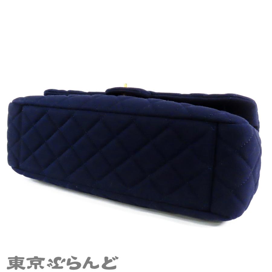 シャネル CHANEL シングルフラップ Wチェーンバッグ ネイビー 紺 ゴールド金具 ジャージー コットン マトラッセステッチ ショルダーバッグ レディース 101862957の画像